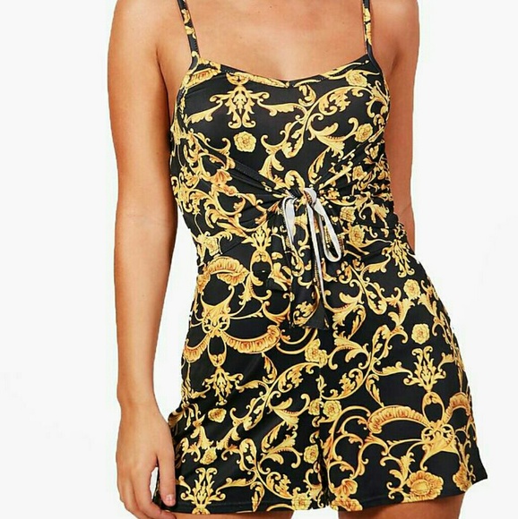 PRINT FRONT TIE ROMPER/ON HOLD - Picture 4 of 8